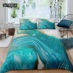 Home Living Luksuslik 3D t&uuml;rkiissinine marmorist voodipesukomplekt Kuldne tekikott Padjap&uuml;&uuml;r Queen ja King EUUSAUUK Suurus Lohjatud voodipesu 70x133cm 2pcs