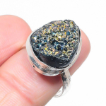Titanium Druzy Handmade 925 Sterling Silver Jewelry Ring Size 8 s1k71