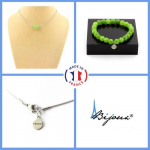 Pierres et Min&eacute;raux. Parure Bracelet Collier 1 perle P&eacute;ridot 8 mm. Chaine en acier Taille personnalisable.