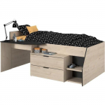 PARISOT Kim laste kombineeritud voodi - Jacksoni tamm ja must - 90x190/200 cm
