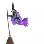 Animatrooniline N&otilde;id Halloweeni Kaunistused 1,8 m Lendav N&otilde;id Luual Koos Hirmutavate Helide Ja Valgustega Aia Hoovi Muru Kaunistuseks Broom Witch-Purple and White