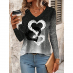 Naiste V-kaelusega ombre pikkade varrukatega vabaaja T-s&auml;rk, S&uuml;gis Kevadeks Riietus S