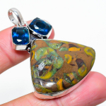 Bamboo Jasper, Topaz Handmade 925 Sterling Silver Pendant 2.05 r3t86
