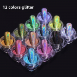 Holograafiline k&uuml;&uuml;nekunsti s&auml;rapuudri komplekt 12 v&auml;rviga Rainbow kroomitud peegelpuuderpigmendid professionaalseks k&uuml;&uuml;nte kujundamiseks 12 colors