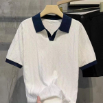 Meeste Suvine Kootud Slim Fit Polo S&auml;rk - Korea Stiil, L&uuml;hikeste Varrukatega, &Uuml;hev&auml;rviline, J&auml;&auml;siid vabaaja rev&auml;&auml;riga M valge