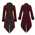 Meeste mood, keskaegne vintage smoking, viktoriaanlik gooti stiilis Steampunk cosplay kost&uuml;&uuml;m, frakk Meeste &uuml;llas pikad jakid M punane