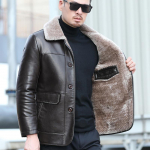 Talvine meeste ehtsast nahast jope lambanahast rev&auml;&auml;riga keskmise pikkusega nahktagi karusnahast k&otilde;ik-&uuml;hes jope 5XL pruun