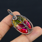 Bi Color Tourmaline Handmade Copper Wire Wrap Jewely Pendant 2.2 i3u48