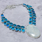 Rainbow Moonstone, Blue Topaz 925 Sterling Silver Jewelry Necklace 18 k2v95