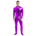 Meeste metallik Zentai kombinesoon t&auml;ispikk tihe k&otilde;rge kaelusega pikkade varrukatega klubi esinemiskost&uuml;&uuml;m L lilla
