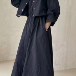 Jaapani stiilis 2023 allap&ouml;&ouml;ratava kraega pikkade varrukatega top ja varrukateta kleidi komplekt One Size must