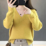 S&uuml;gis- ja talvine naiste kampsun V-kaelusega alumine s&auml;rk Lahti Lazy Wind Pit Stripes Pikkade varrukatega Pullover Kootud Sviiter One Size
