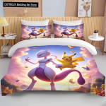 10 suurust Pokemon Mewtwo tr&uuml;kiga voodipesukomplekt multikas anime tekikott tekk padjap&uuml;&uuml;r poisid t&uuml;drukud lapsed t&auml;iskasvanud king suurus kingitus EU single(135x200cm)
