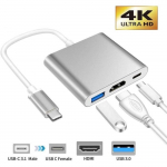 USB C to HDMI adapter - GENERIC - 4K - 3 Ports - Plug & M&auml;ngi - Kaasaskantav