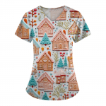 Naiste moeprindiga l&uuml;hikeste varrukatega V-kaelusmustriga topsid Taskuga t&ouml;&ouml; T-s&auml;rgid XXXXL