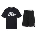 Nike T&auml;hekiri &Uuml;mmarguse Kaelusega L&uuml;hikeste Varrukatega T-s&auml;rk Ja L&uuml;hikesed P&uuml;ksid Vabaaja Spordikomplekt Meeste Topid, Alaosad Must AR5007-011+DH7161-010 S