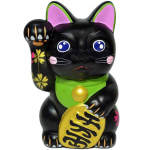 Seto keraamika Maneki Neko 15,5 cm k&otilde;rge Sakura maalitud parem k&auml;si (Must) M must