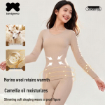 Banzhiwu Women's Lightweight Wool Blend Thermal Underwear Set with Camellia Oil L