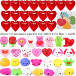 20 TK Valentinip&auml;eva Mochi Squishy M&auml;nguasjad T&auml;idetud S&uuml;damed Valentinikaartidega Kawaii jaoks Valentiniklassiruumi Vahetusm&auml;nguasjad Klassiruum OneSize