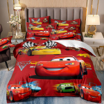 Autod Blits McQueen Voodipesukomplektid, Teismeliste poiste 3D Prindiga Tekikott ja Padjap&uuml;&uuml;rid Laste Tekikott Punased Autode motiividega 135x200cm-2pcs