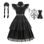 Lapsed Kolmap&auml;ev Addams Kleit Halloweeni Kost&uuml;&uuml;mid Kleit Cosplay Peokost&uuml;&uuml;m 110cm black
