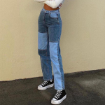 Uued Hip-Hopi V&auml;rviplokkidega teksap&uuml;ksid, Naiste L&otilde;dva L&otilde;ikega Sirgete S&auml;&auml;ristega Vabaaja P&uuml;ksid, Kahetooniline Patchwork Streetwear Denim S
