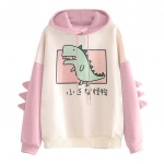 Dinosauruse Suure karikatuuriga pusa Naiste moodne dressipluus vabaaja tr&uuml;kisega korea stiilis paks dressipluus, talv dinokapuutsiga topsid S roosa