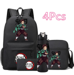 4 tk/komplekt Anime Demon Slayer Tr&uuml;kitud Seljakott Koolikott &Otilde;lakott Koti&uuml;mbris 750 ml veepudeliga Poiss T&uuml;druk Suure Mahutavusega Veekindel Koolikott black