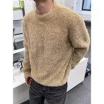 Meeste kunstminkkarusnahast kampsun: Pehme kohev kootud, &uuml;mmargune kaelus, pikad varrukad, vabaaja lai l&otilde;ige s&uuml;giseks/talveks 2XL beige