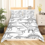 Dinosaurus Tekikoti Komplekt Lastele V&auml;ikelastele Multikas Dino Voodipesu Komplekt Armas Dinosaurus Muster Pol&uuml;ester Tekikate Kuninglik Suurus EU Single(135*200cm)3pcs