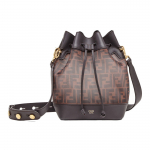 Fendi Mon Tresor Logo FF Muster K&otilde;rgtehnoloogiline Hingav V&otilde;rk ja Nahk T&otilde;mblukuga Koppkott Naiste kotid Pruun 8BT298-A8HN-F12PK Basic Set (Bag+Dust Bag)