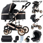 BAZARLAND30.Poussette Portable 3 en 1 pour B&eacute;b&eacute;, Cadre en Aluminium pour Nouveau-n&eacute; noir must