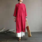 Vintage Diagonaalse Pandlaga Puuvillane Linane Qipao Kleit Hiina Stiilis Vabaaja Temperamentne Kleit Elegantne Kirjanduslik Kunstiline Cheongsam M punane