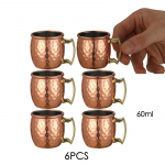 6 tk Minikujuline haamermuster Moskva Muuli kruus Espresso kruusid Shot-klaasid: Armsad 2 oz kruusid minibaari jaoks | Komplekt 6 tk - Vaskkattega 60-70ml