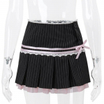 Goth Dark Harajuku Y2k Kwaii pitsiga &auml;&auml;risega miniseelikud gooti Cutecore vibu triibuline plisseeritud seelik madala v&ouml;&ouml;koha v&auml;rviga kokkusobivad peoalused S