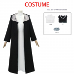 S&otilde;najalg Cosplay kost&uuml;&uuml;m Anime Frieren: Beyond Journey's End Cosplay Kost&uuml;&uuml;m Valge Pikk Kleit ja Must R&uuml;&uuml; Lilla Parukas Peakate XS（old）