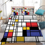 Mondriani stiilis voodipesukomplekt Geomeetriline abstraktne Punane Sinine Kollane Ruuduline Tekikott Padjap&uuml;&uuml;r 2/3 tk Magamistoa sisustus &Uuml;heinimese King Size 135x200cm