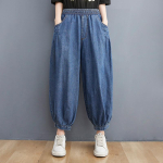 Naiste &Uuml;hev&auml;rvilised Vintage Teksap&uuml;ksid Suvine Mood Naiste Elastne V&ouml;&ouml;koht L&otilde;dvad Denim P&uuml;ksid Jaapani Stiilis Pahkluupikkusega Haremip&uuml;ksid XXL gray