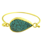 Les Tr&eacute;sors De Lily [Q9826] - Bracelet artisanal 'Cl&eacute;opatra' turquoise dor&eacute; - 56 mm 25x20 mm t&uuml;rkiissinine