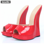 Ultra 18 cm k&otilde;rge kontsaga sandaalid, platvormiga Peep Toe naiste seksikad feti&scaron;ikingad 45 punane