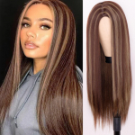 MISS WIG pikk sirge keskmise otsaga parukad, segatud tumepruunid ja blondid kahev&auml;rvilised parukad, mis sobivad mustadele/valgetele naistele igap&auml;evaseks/cosplay parukad