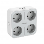 TESSANi 4-suunalised pistikupesad 3 USB-pordiga (5V/2,4A), EU seinakontakti pikendaja sisse/v&auml;lja l&uuml;litiga &uuml;lekoormuskaitsega nutitelefonile, s&uuml;learvutile 3 Outlets & 3 USB Ports hall v&auml;rv