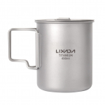 Lixada 450 ml/550 ml Kerge titaanist veetass kaanega Kohvitass Kruus Teetass kokkupandavate k&auml;epidemetega 550ml