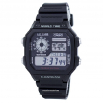Casio Youth Illuminator World Time Alarm AE-1200WH-1AV AE1200WH-1AV meeste k&auml;ekell must