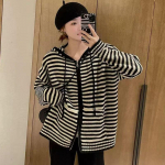 College Stripe kardigan kapuutsiga t&otilde;mblukuga kampsun mantel Naiste avara pikkade varrukatega slouchy silmkoeline kardigan taskukampsun naiste topid One Size must