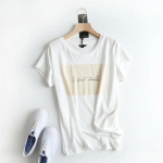 T-s&auml;rk Street Wear Top Naistele Tr&uuml;kitud Valge puuvillane T-s&auml;rk kaelusega l&uuml;hikeste varrukatega S valge