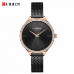 CURREN Uus naiste tippkell vabaaja kvartskell, roostevabast terasest Milano v&otilde;rgust rihmakell must