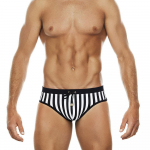 Uued meeste musta-valgetriibulised kolmnurksed ujumisp&uuml;ksid Sexy Fit vertikaalse triibuga ujumisp&uuml;ksid XXL