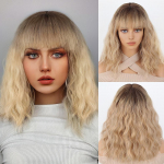 MISSQUEEN Naiste naturaalne l&uuml;hike ombre blond parukas koos tukkidega S&uuml;nteetilisest kiust naturaalsest Cosplay igap&auml;evasest kandmisest &otilde;lgade pikkusega parukas 35cm