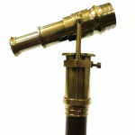 Antiiksest messingist jalutuskepist valmistatud teleskoop puidust pulgaga - pruun puidust jalutuskepi teleskoopk&auml;epide